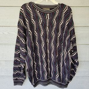 Vintage 90's Tosani Canada Men's XL Coogi Style Wool Blend Cable Knit Sweater
